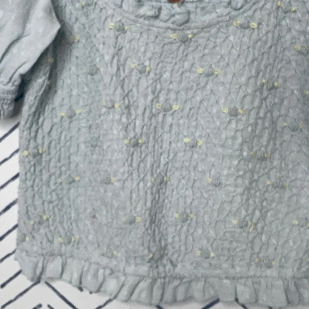 Free People Cecelia Puff Sleeve Smocked embroidered Rosette Top S light blue - Picture 4 of 6